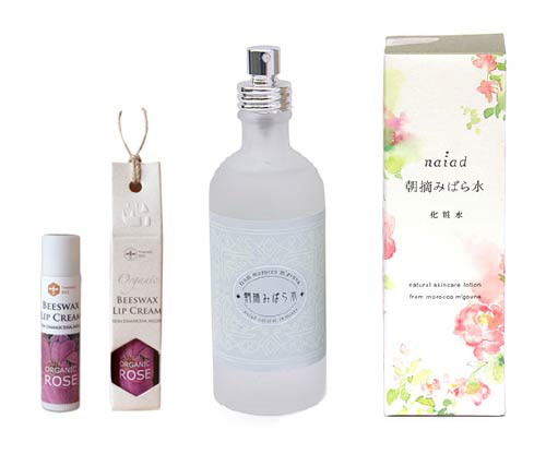 天然のバラの香りのリップクリーム＆化粧水（アロマウオーター）のセット